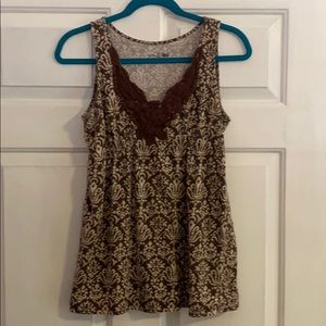Brown and Tan Sleeveless Top